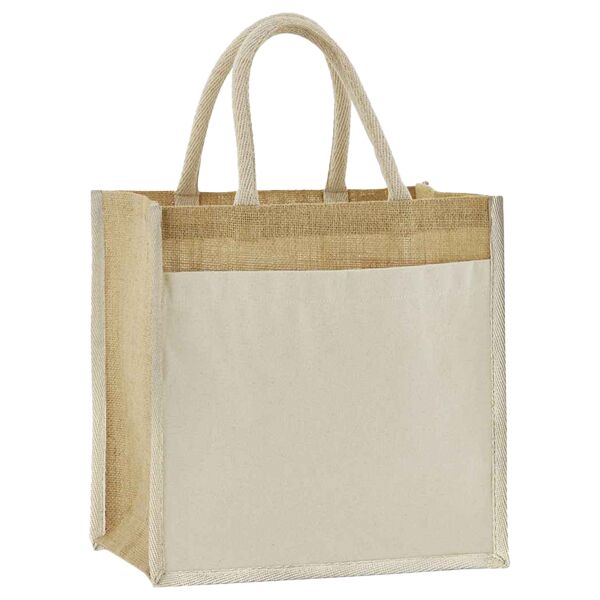 Cotton pocket natural starched jute midi tote Thumbnail